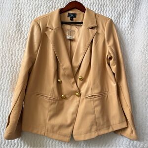 New Gianni Bini Camel Faux Leather Double-Breasted Blazer